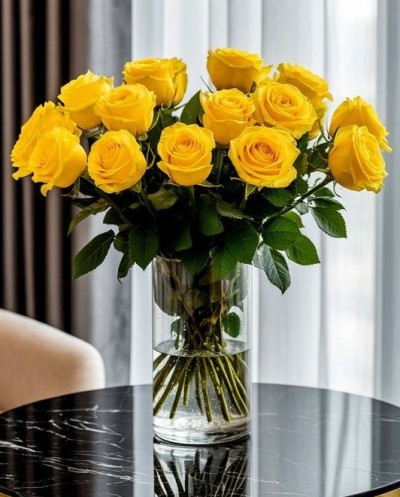 19 Yellow Roses In Vase